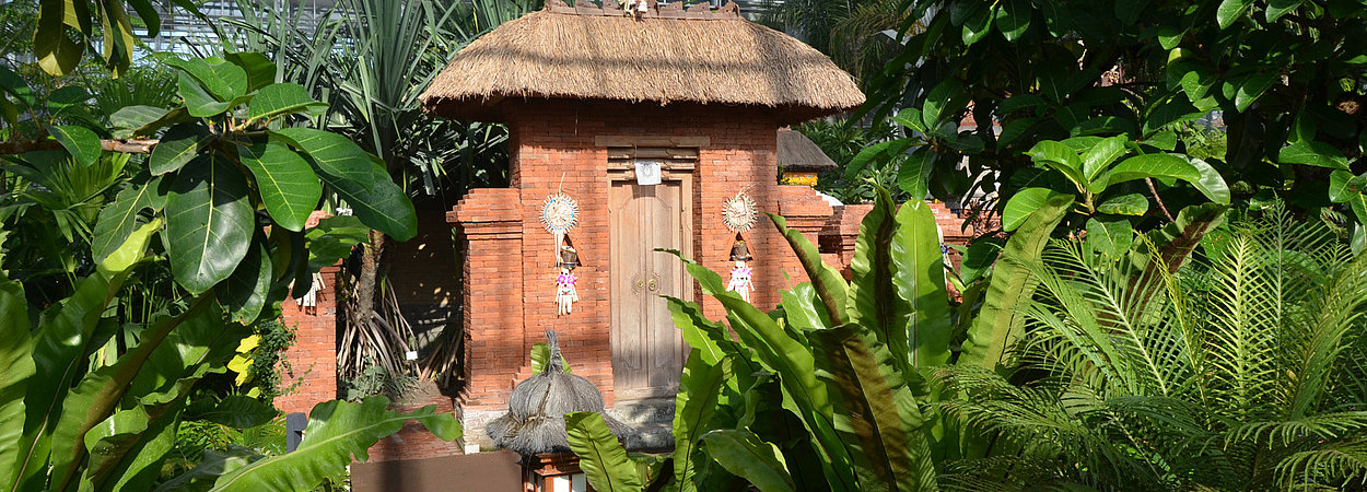 Wohnhof in der Tropenhalle des Balinesischen Gartens in den Gärten der Welt